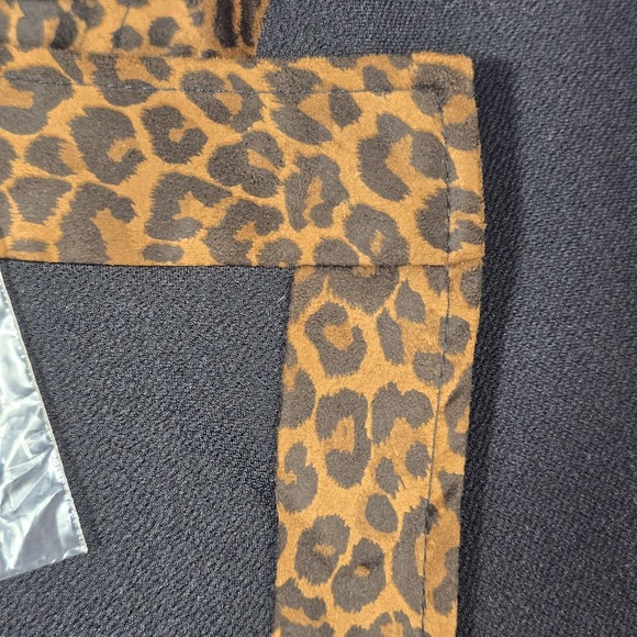 Simonton Says 1X Black Knit Jacket Leopard Trim Open Front Statement Collar - Picture 8 of 15